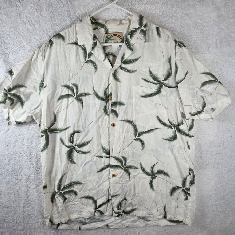 Paradise‎ Found Hawaiian Shirt Palm Tree Print Short Sleeve Rayon Men's L